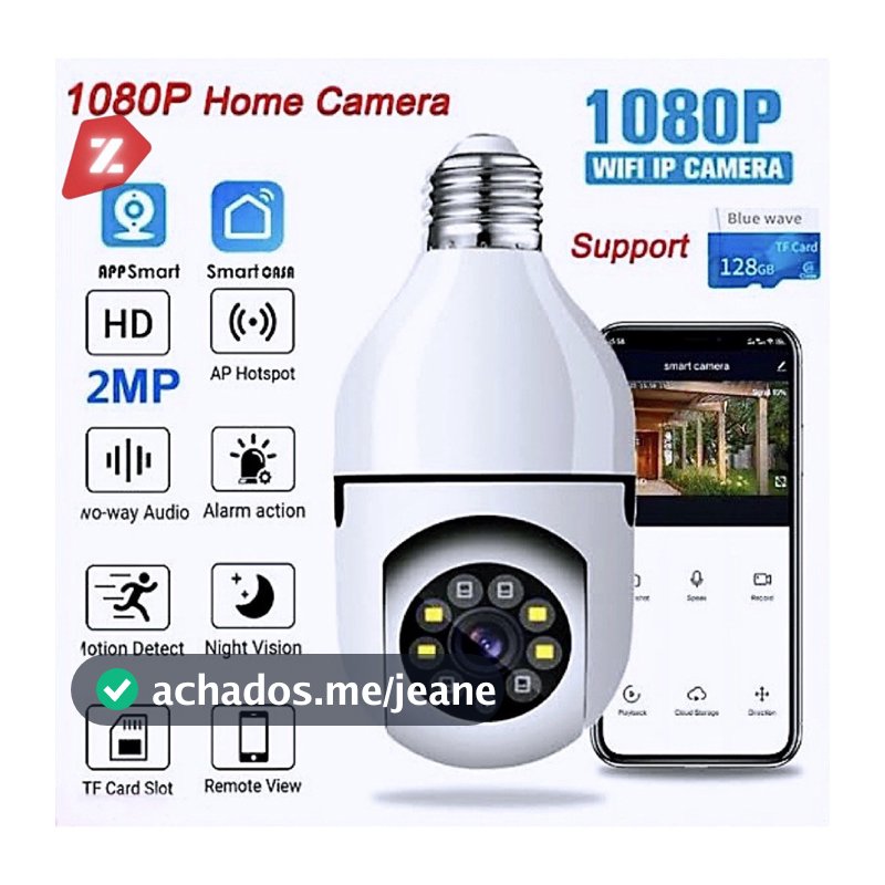 Câmera Segurança Lâmpada Wifi Full HD Sem Fio 360 Icsee/Yoosee Visão Noturna 8177 EKS