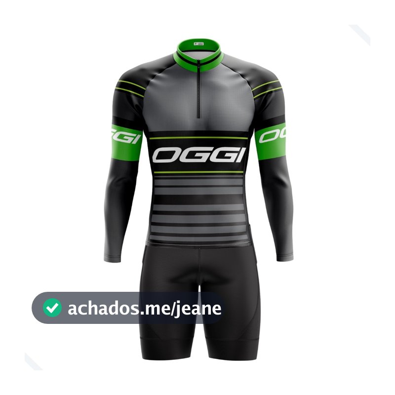 CONJUNTO CICLISMO MASCULINO BERMUDA E CAMISA MANGA LONGA OGGI CINZA COM BOLSOS UV50+