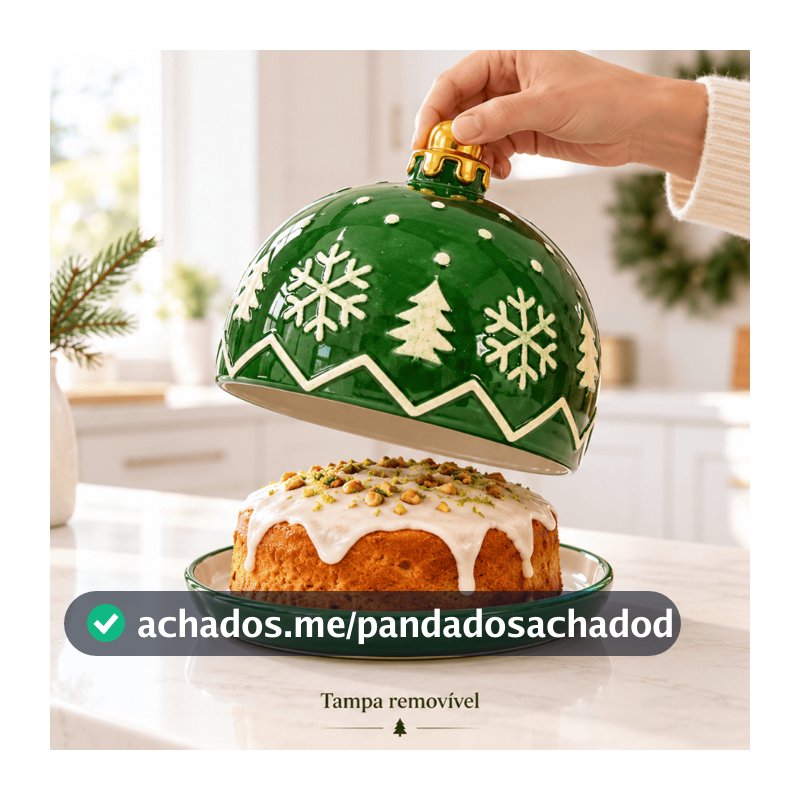 Porta Queijos e Bolo em Porcelana Design Bola de Natal 16cm Decoração Natalina Cerâmica