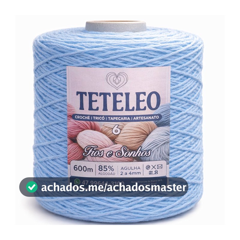Barbante TeTeLeo Nº6 85% Algodão Extra Macio – Antialérgico, Sem Poeira, Não Desbota | Crochê, Tricô e Artesanato Azul B