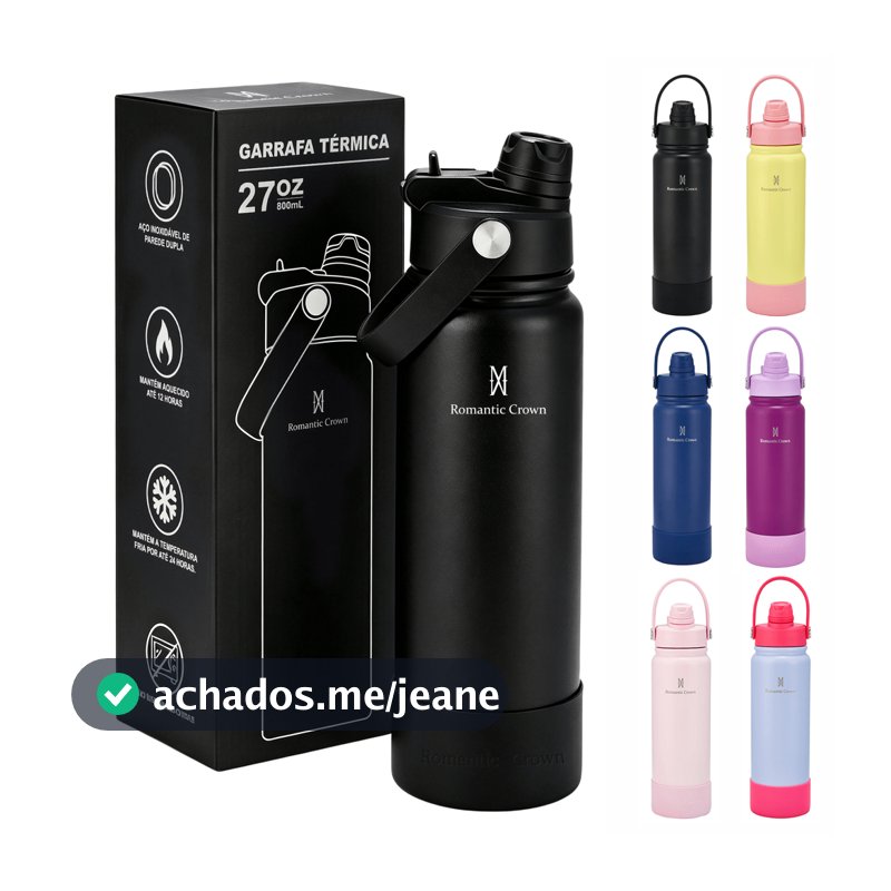 ROMANTIC CROWN Garrafa Térmica 800ml Aço Inox 304 com 2 Formas de Beber para Viagem e Esporte