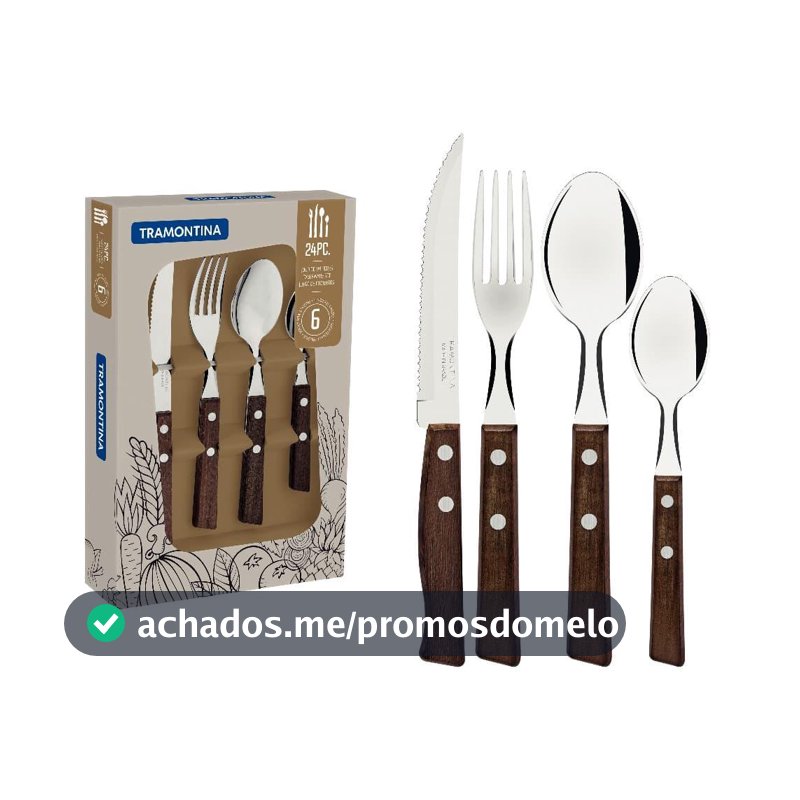 Conjunto Talheres 24 Pçs Tradicional Cabo Madeira Tramontina