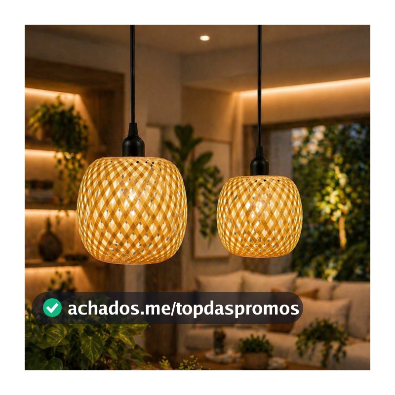 Luminárias De Teto Bambu Kit 2 Pendentes Rústicos Para Cozinha Lustres De Fibra Natural 110v 220v