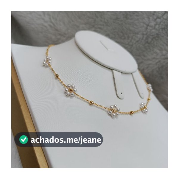 Choker margarida perolado  Delicado, Folheado a Ouro