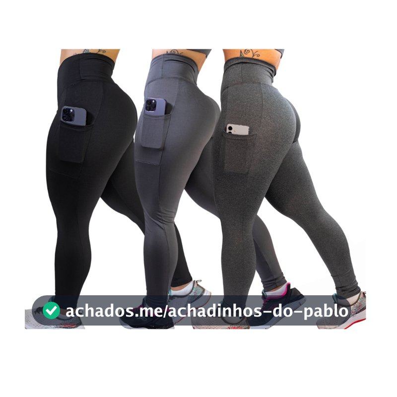 Kit 3 Calças C/ Bolso Cintura Alta Reforçada Caminhada Fitness