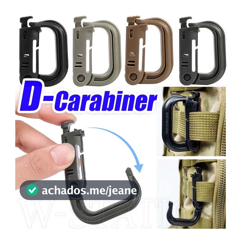 Mosquetão Para Serviço Pesado Ao Ar Livre Tipo Snap-Clip Plástico Tático D Locking Ring-Fivela Chaveiro De Mochila Multiuso-Camping Fishing Hiking Traveling