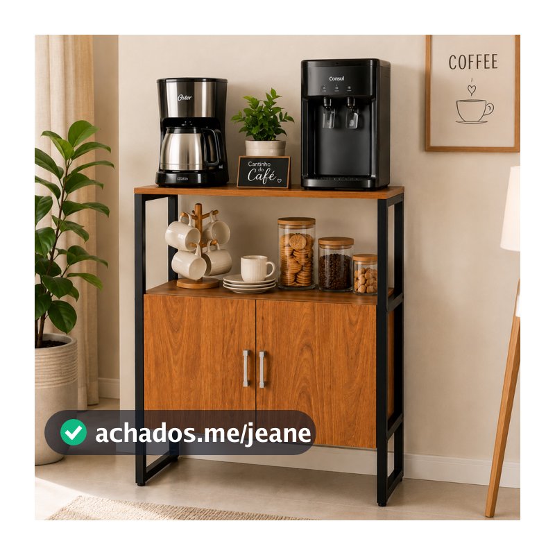 Buffet Aparador 70cm Industrial com 2 Portas Prateleira Multiuso para Cantinho do Café Sala Cozinha