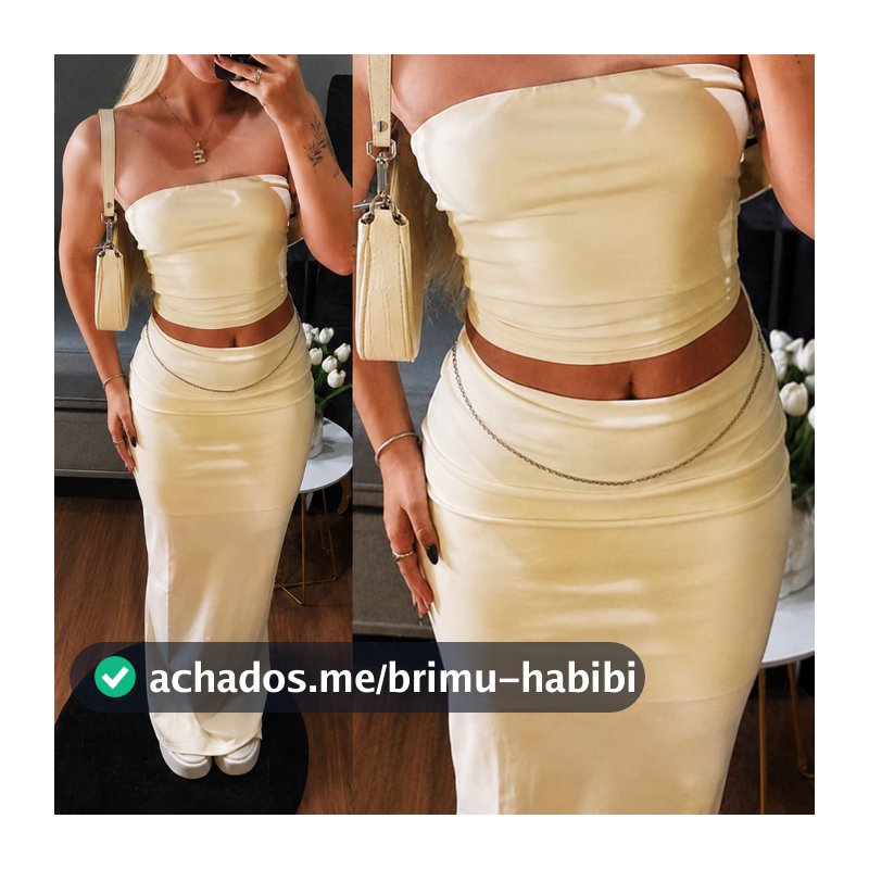Conjunto Femenino Saia Longa Con Fenda Na Cos Croped Toamara Forro Duplo Blusa Cuadrada Suplex
