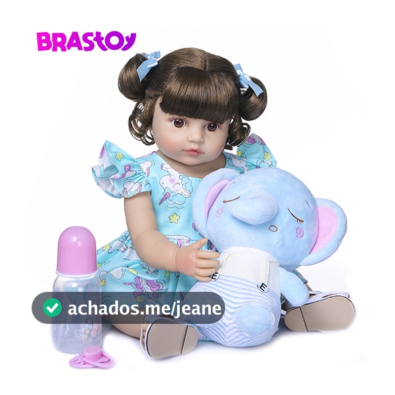 Brastoy Bebê Reborn Boneca Menina Silicone Elefante Olhos Castanhos Original 55cm Menina