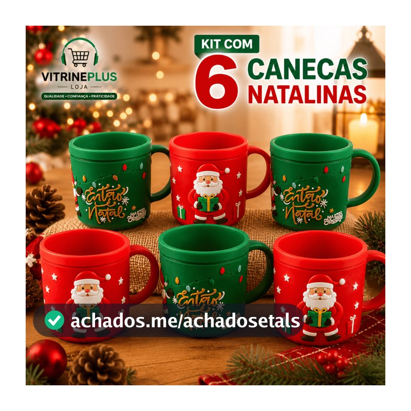 Kit Canecas Natalinas 3 ou 6 Unidades Caneca Plástica 3D Papai Noel Natal Infantil Resistente