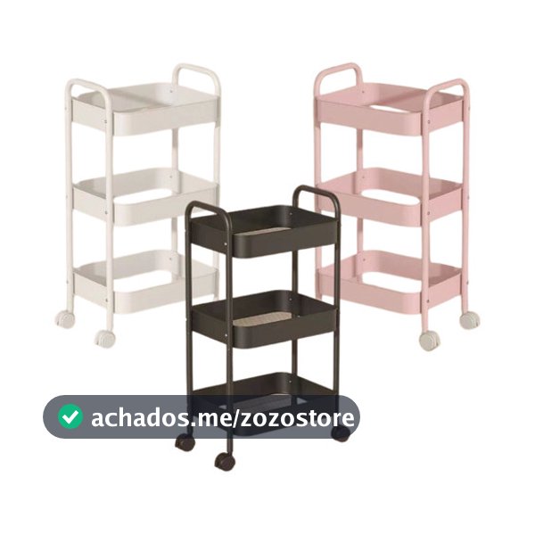 Carrinho Organizador De Aço Multiuso 3 Prateleiras Premium Rodízio 360º Cozinha Sala Banheiro Livros Decoração Moderna