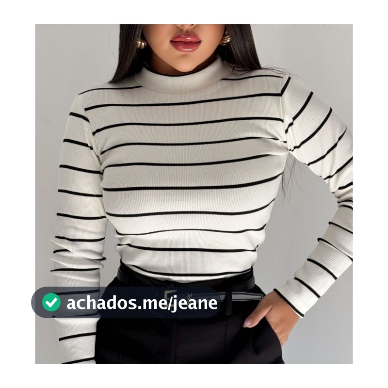 Blusa Feminina Cacharrel Manga Longa Gola Alta Listrada Inverno Moda Basica Casual Trabalho