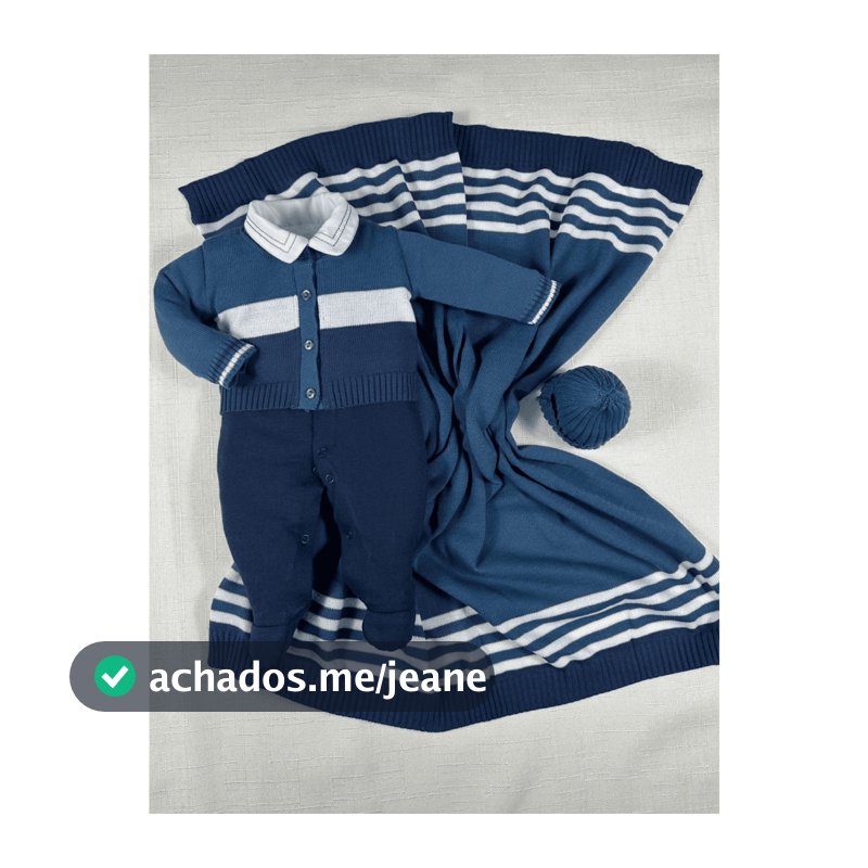 Kit Saida Maternidade Menino Bebe Tricot Azul Petroleo