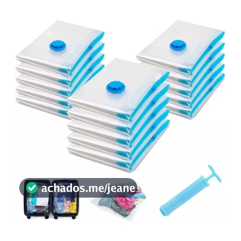 Kit 5 Saco a Vácuo 50x60cm Organizador Hermético para Mala de Viagem Guarda Roupa + Bomba