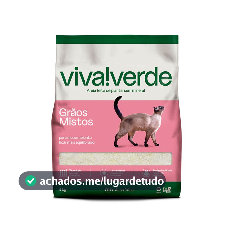 Areia Higiênica Biodegradável Viva Verde Grãos Mistos Gatos 4kg