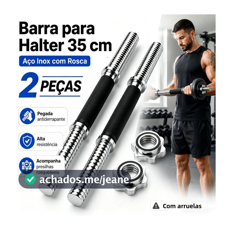 1/2PCS Barra Halter 35cm De Inox Com Rosca Sem Anilha Antiderrapante Rosca Direta Maciça Biceps Supino
