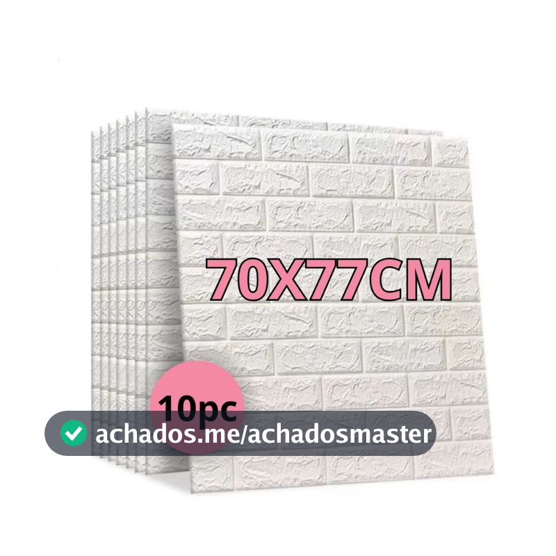 Kit 10 Placas 3D Tijolinho Branco 70x77cm Autocolante Adesivo Decoração
