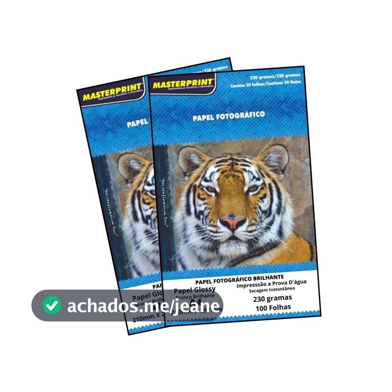 Kit 100 Folhas de Papel Fotográfico A4 Sem adesivo 230g Brilhante –2 Pacotes c/ 50 MASTERPRINT