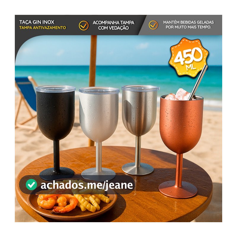 Taça Térmica 450ml  para Gin, Vinhos e Drinks –  Parede Dupla Aço Inox com Tampa Antivazamento