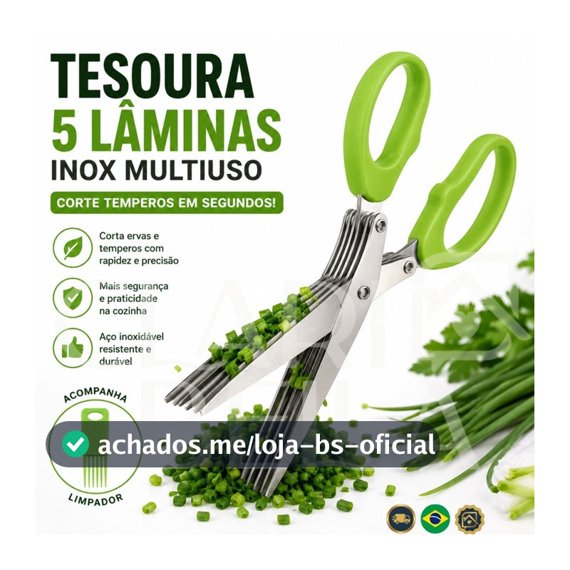 Tesoura Multiuso 5 Lâminas Inox Para Temperos Ervas Verduras Cozinha Profissional