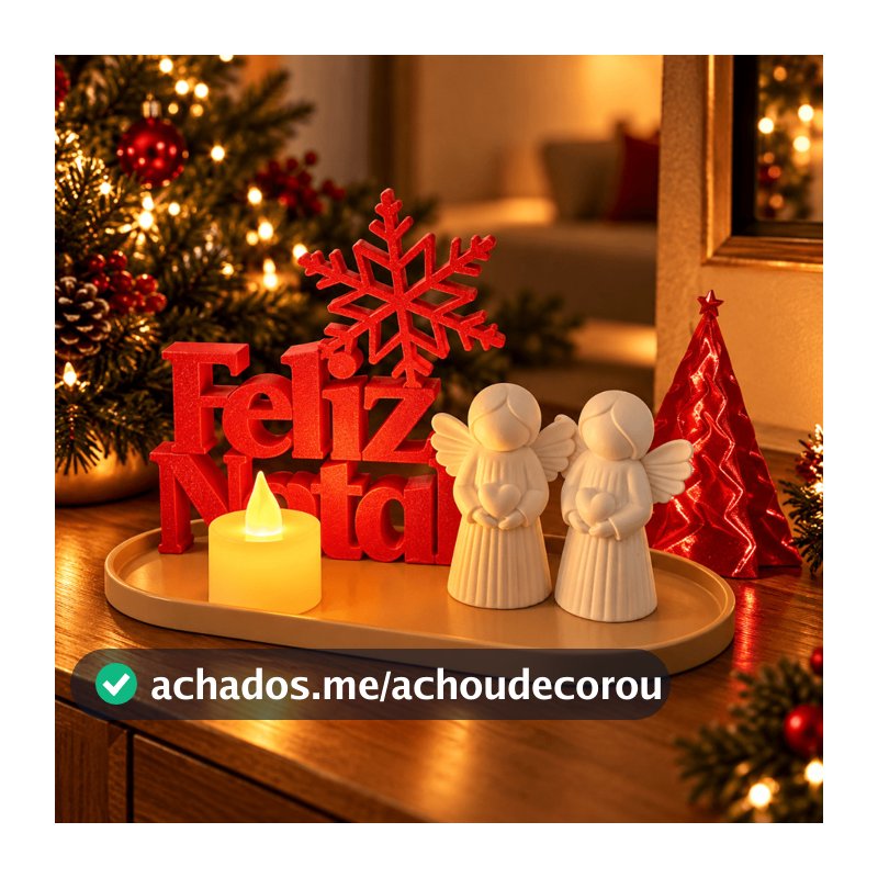 Decoração Natalina Letreiro Feliz Natal com Anjos e Árvore Enfeites LED para Mesa Minimalista