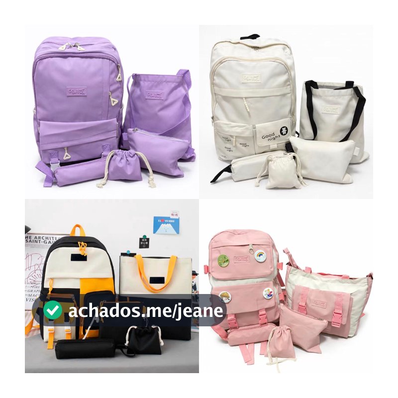 Mochila Escolar kit 5 peças Leve Grande Unissex  Mochila Feminina Faculdade Coreana Universidade