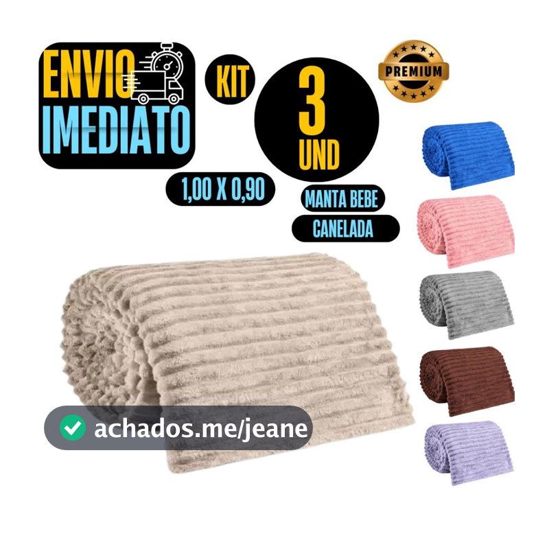 Kit 3 Cobertor Manta Liso/Canelado Antialérgica Para Bebê 1,00 X 0,90 Premium GR178