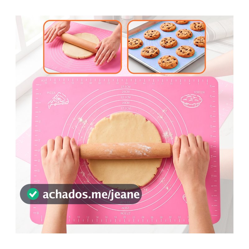 Tapete Culinário de Silicone 50x40cm Antiaderente com Medidas para Abrir Massas, Pizza e Pães