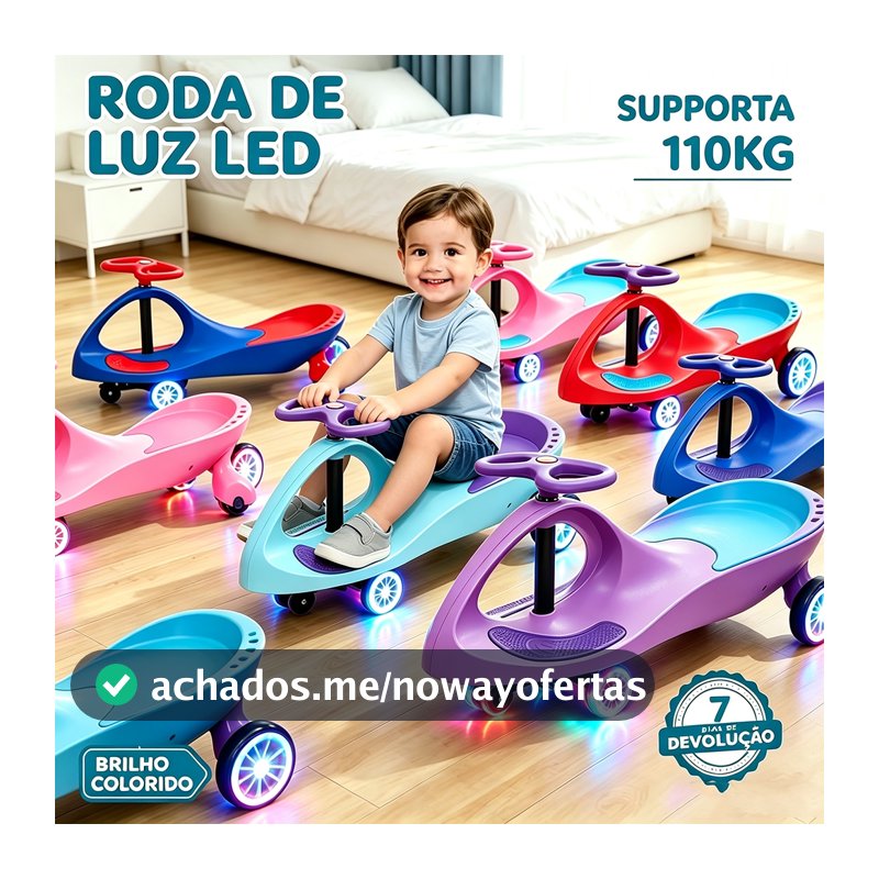 Carrinho de rolimã com Volante Giratório 360° -  Suporte para 110 kg / Presente de Dia das Crianças