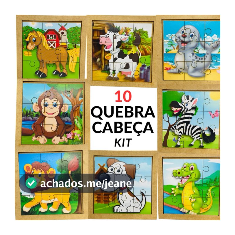 Kit 10 Quebra Cabeça em Mdf 9 Peças Jogo Pedagógico Infantil Lúdico Educativo