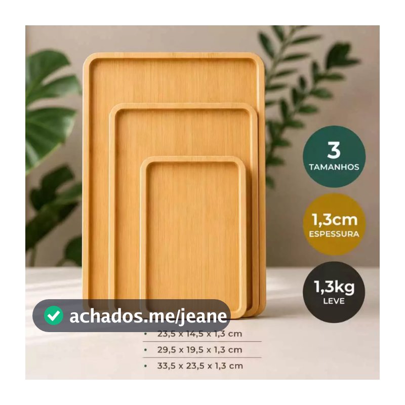 Kit 3 Bandejas De MDF tipo Bambu Retangular Para Cozinha Servir Café da Manhã Decorar Conjunto Moderna e Elegante