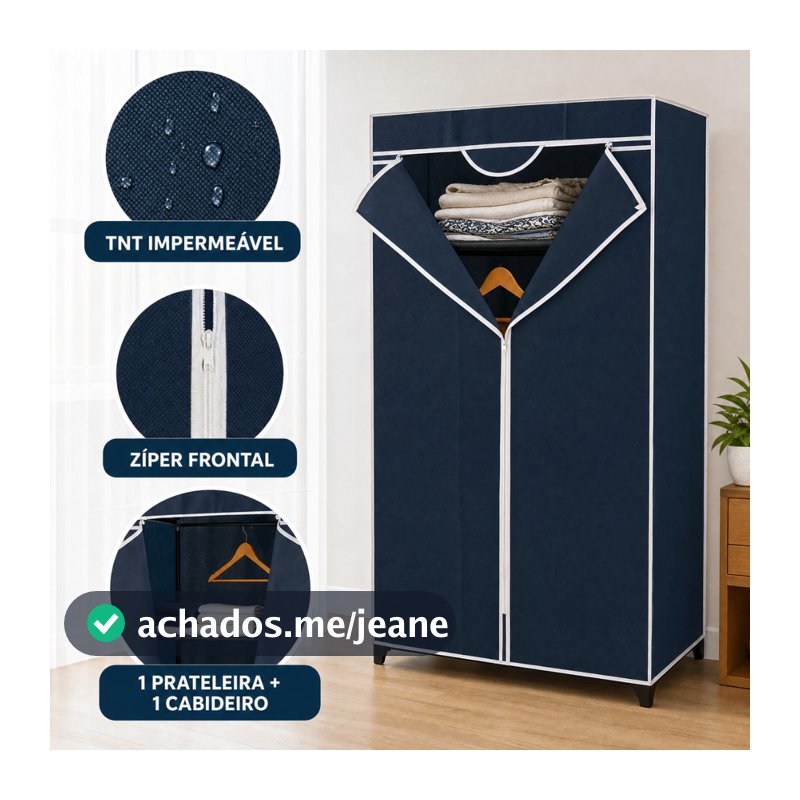 Guarda Roupa Dobravel Cabideiro Organizador Tecido Portatil Ziper