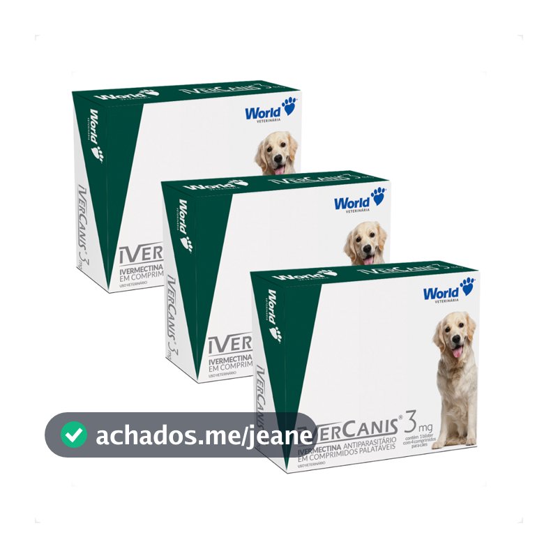 Kit 3 IverCanis 3mg para Cães de 15Kg - Blíster 4 Comprimidos