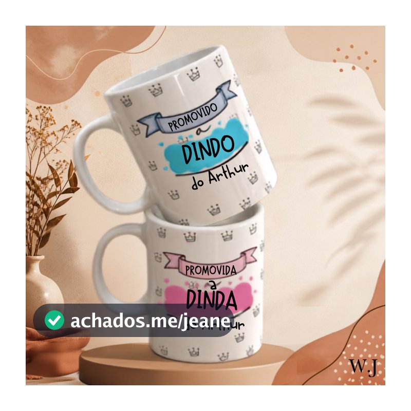 Kit 2 Canecas Padrinho e Madrinha dindo e dinda porcelana personalizado