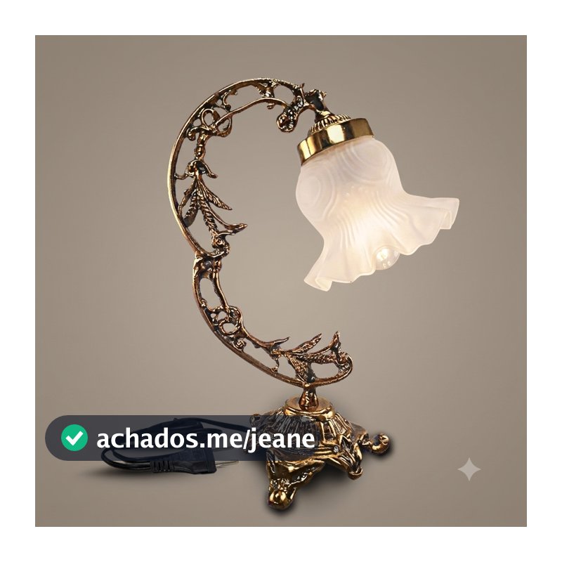Abajur Antigo Luminária Mesa Retro Dourado Com Cúpula Vidro