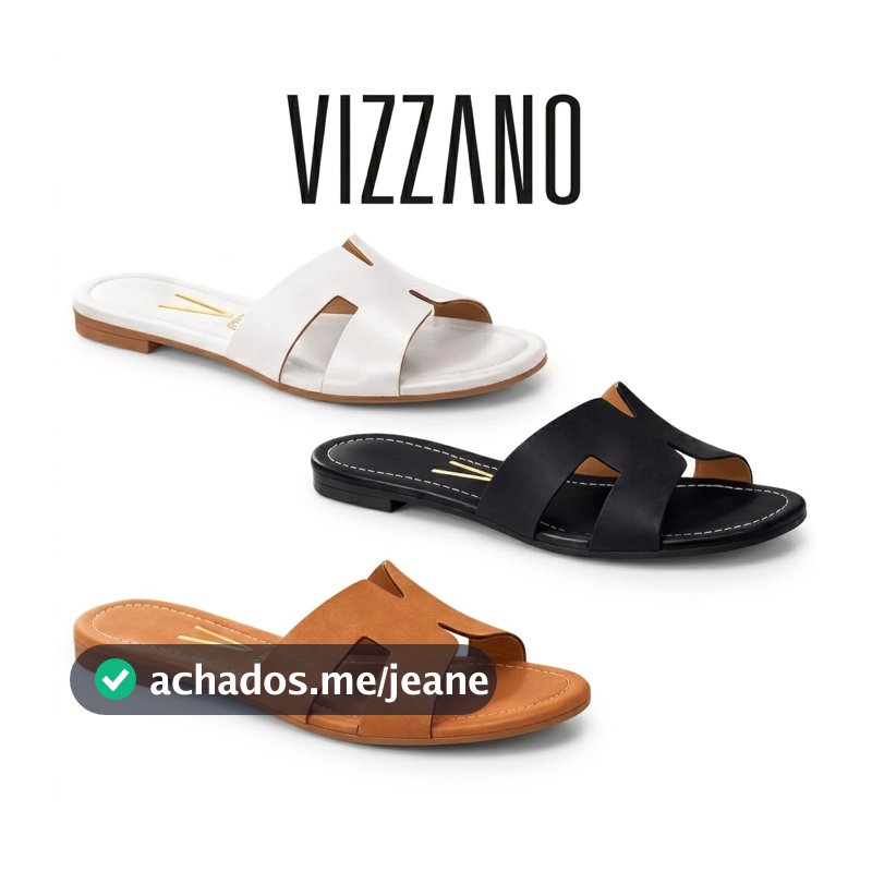 Rasteira Vizzano Feminina Flat Casual Confortável Tiras H Cores Preta, Branca e Caramelo Dia a Dia