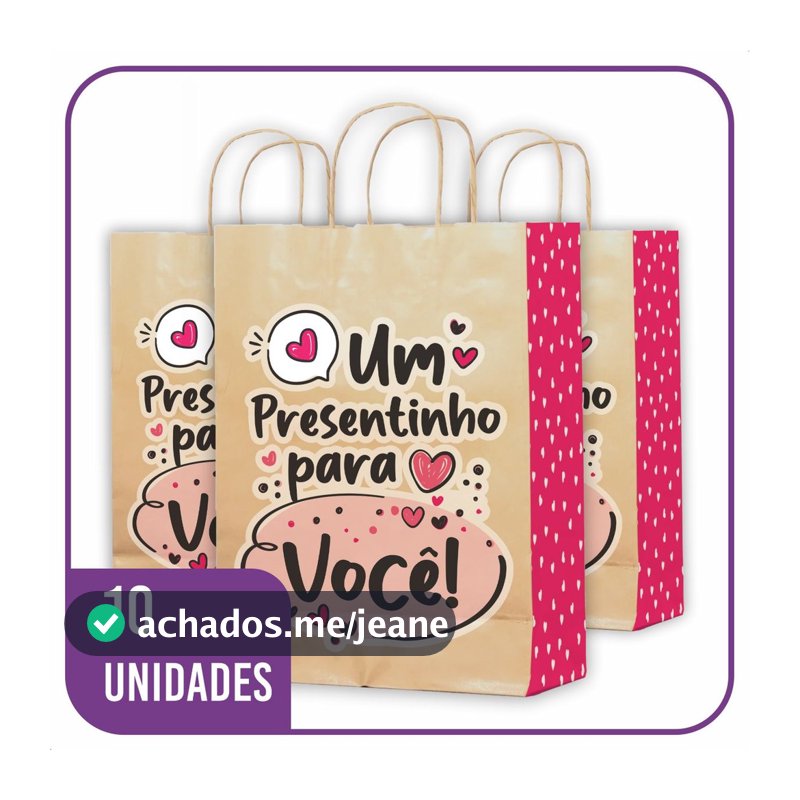 Sacola Kraft Presentinho para Você 10 Unidades - PP (18x10x25)