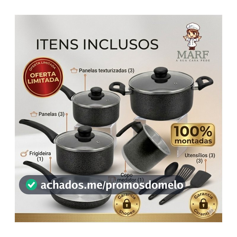 Panelas EM OFERTA Kit 5 Peças Tampa de Vidro Kit Cozinha Completa + kit com 3 espátulas Frigideira Leiteira Panelas