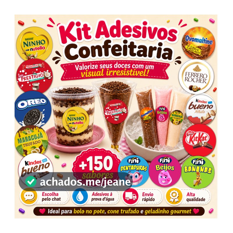 Kit Adesivos Sabores 3x3 Bolo No Pote Cone Trufado Geladinho Gourmet Confeitaria Doces Etiquetas