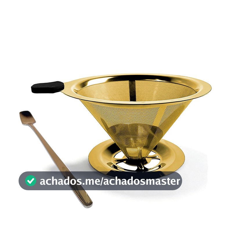 Dourado 103 Filtro de Café Inox Aço 304 Reutilizável para Coador Não Precisa Papel com Pegador Silicone Pour Over