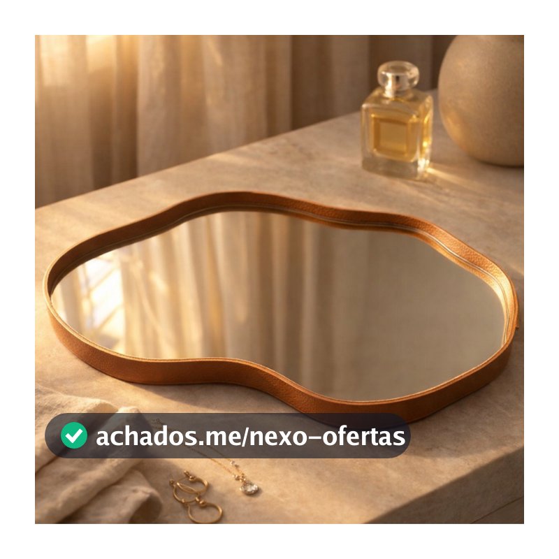 Bandeja Espelhada Decorativa Orgânico Couro Ecológico Premium 38x26cm Sala Quarto Banheiro Mesa Hall