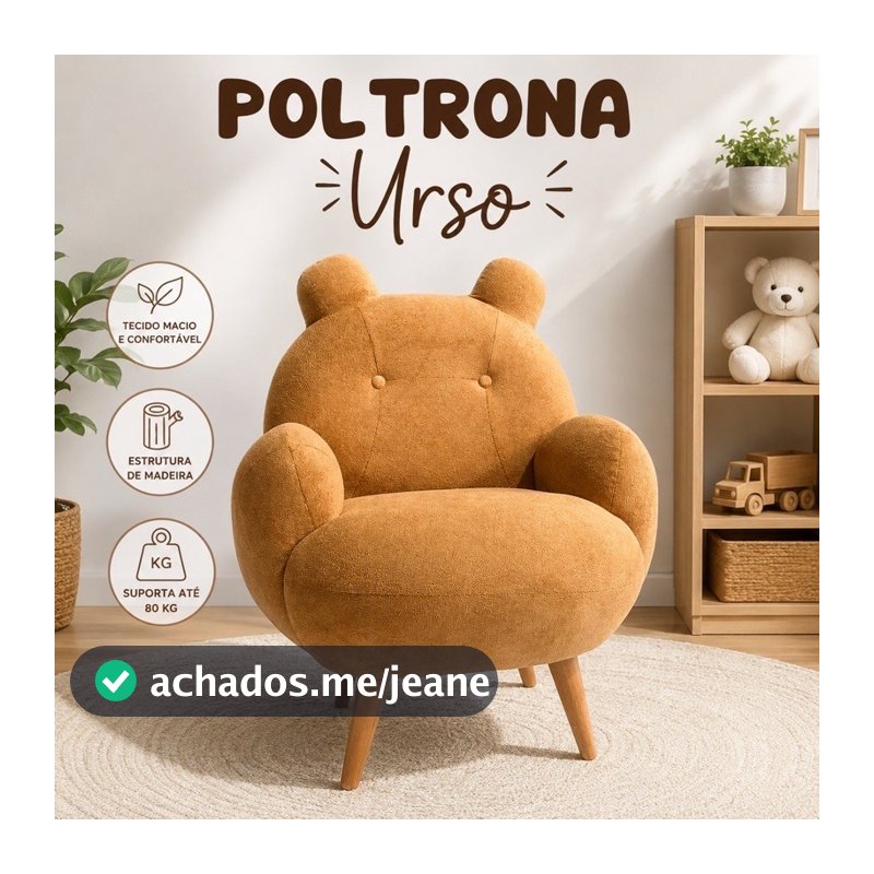 Poltrona Infantil Urso Sofá Infantil Decorativo Quarto de Bebê Criança