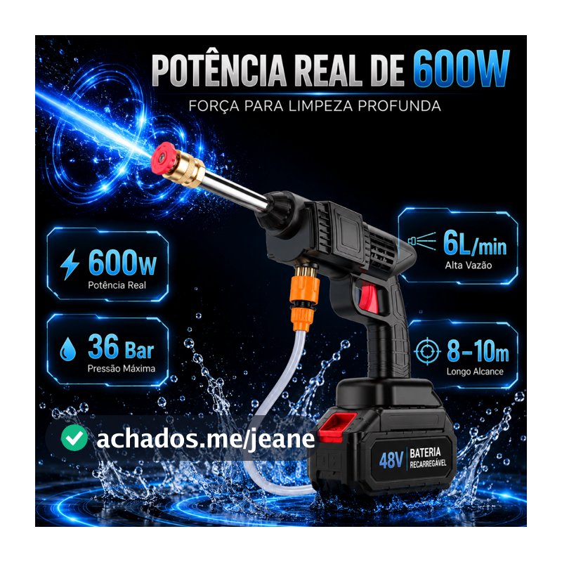 Lavadora de Alta Pressão Bivolt Portátil Profissional Sem Fio Recarregável Carros e Jardins Pistola Lavajato Residêncial