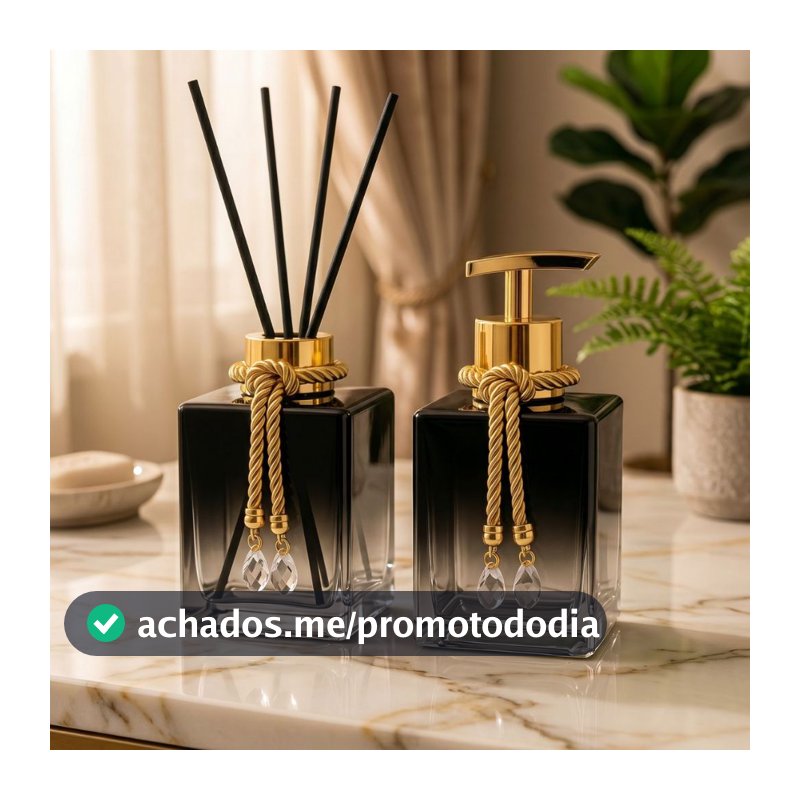 Kit Lavabo Sabonete Liquido e  Difusor De Ambientes Aromatizador Varetas Luxo Cubo De Vidro