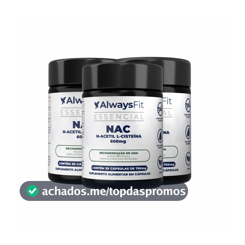 N-Acetil L-Cisteína NAC - 600mg - Precursor da Glutationa - 30 Cápsulas - 3 Unidades