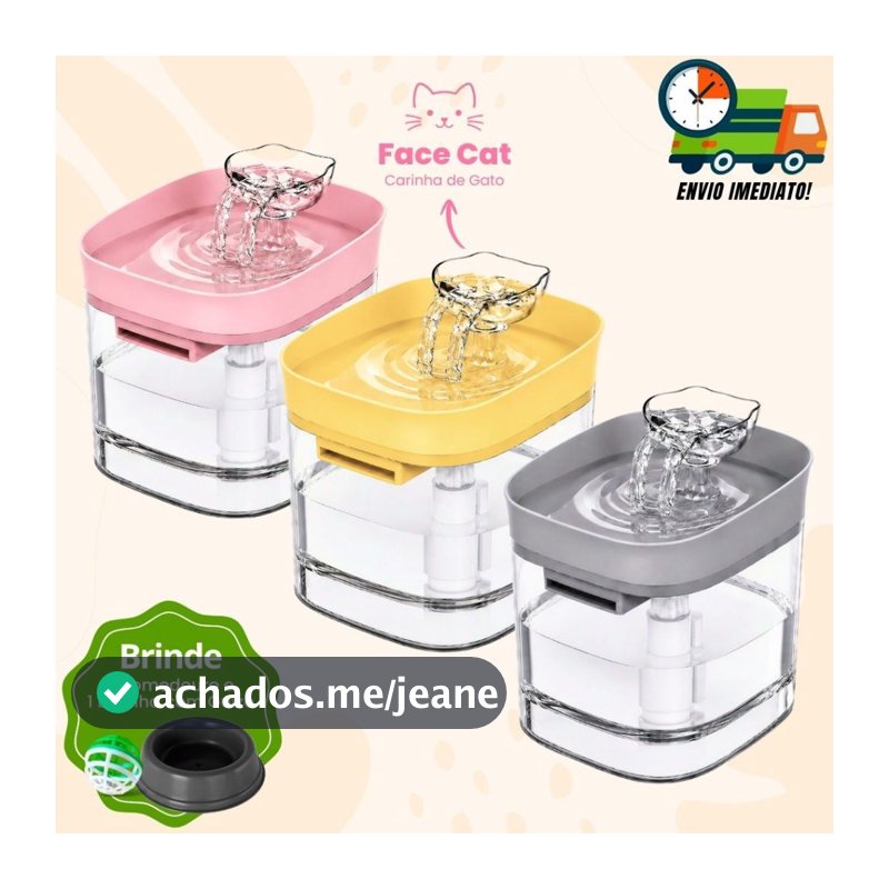 Fonte Para Gatos e Cães Automática Bebedouro de Água Bivolt Com Filtro Prime + Comedouro e Guizo
