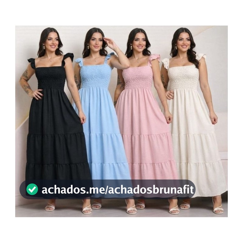 Vestido Feminino de Alça com Babado Elegante, Delicado e Super em Alta