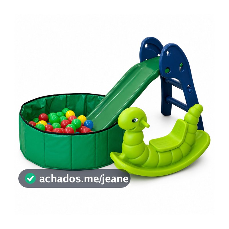 Kit Playground Infantil Completo Piscina de Bolinhas + 100 Bolinhas + Escorregador + Minhoca Premium