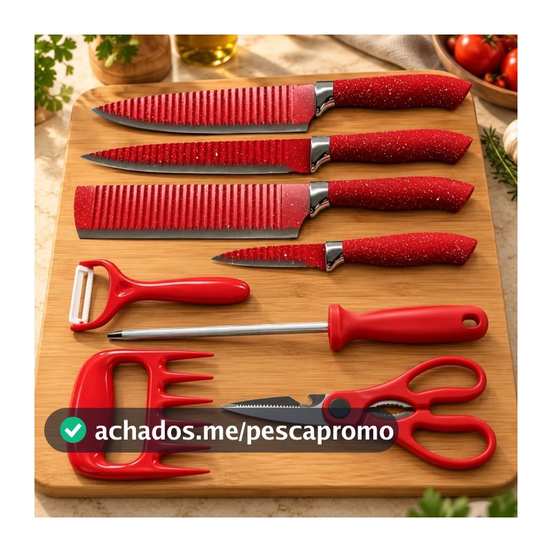 Jogo de Facas de Cozinha 8 Peças Genebra Corte Navalha Antiaderente Premium