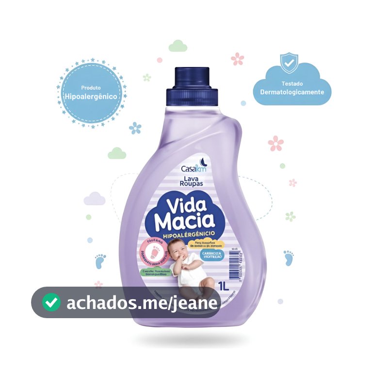 Casa Km Lava Roupas de Bebê  Líquido   Vida Macia 1L - Hipoalergênico